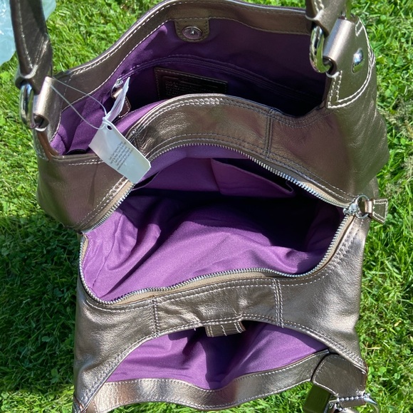 NWT Coach Soho Leather Large Hobo Handbag Purse in Silver/Bronze F17092 - Picture 7 of 12